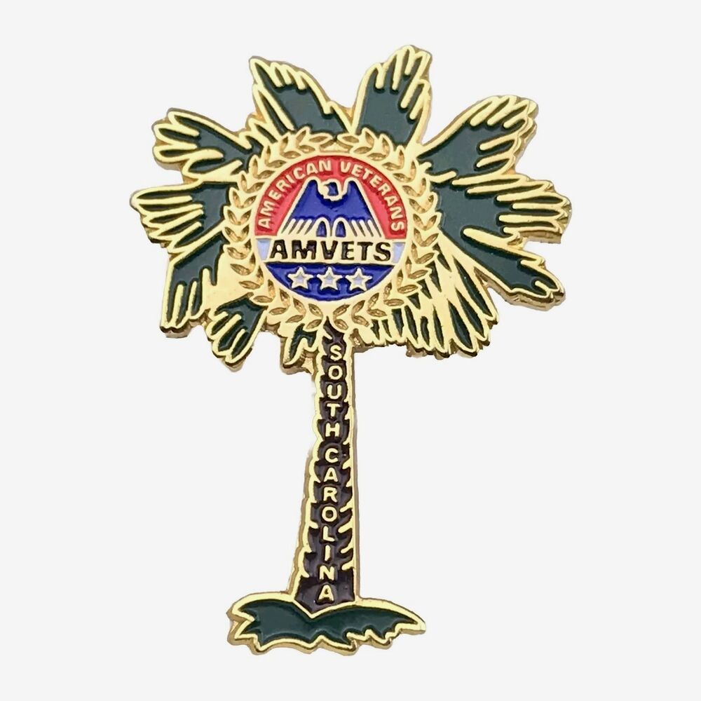 South Carolina Palm Tree Pin Gold Tone Enamel AMVETS